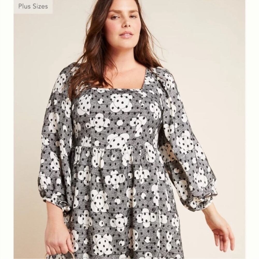ANTHROPOLOGIE by Jane Black White Textured Floral Babydoll Dress Size 16 - Picture 2 of 16